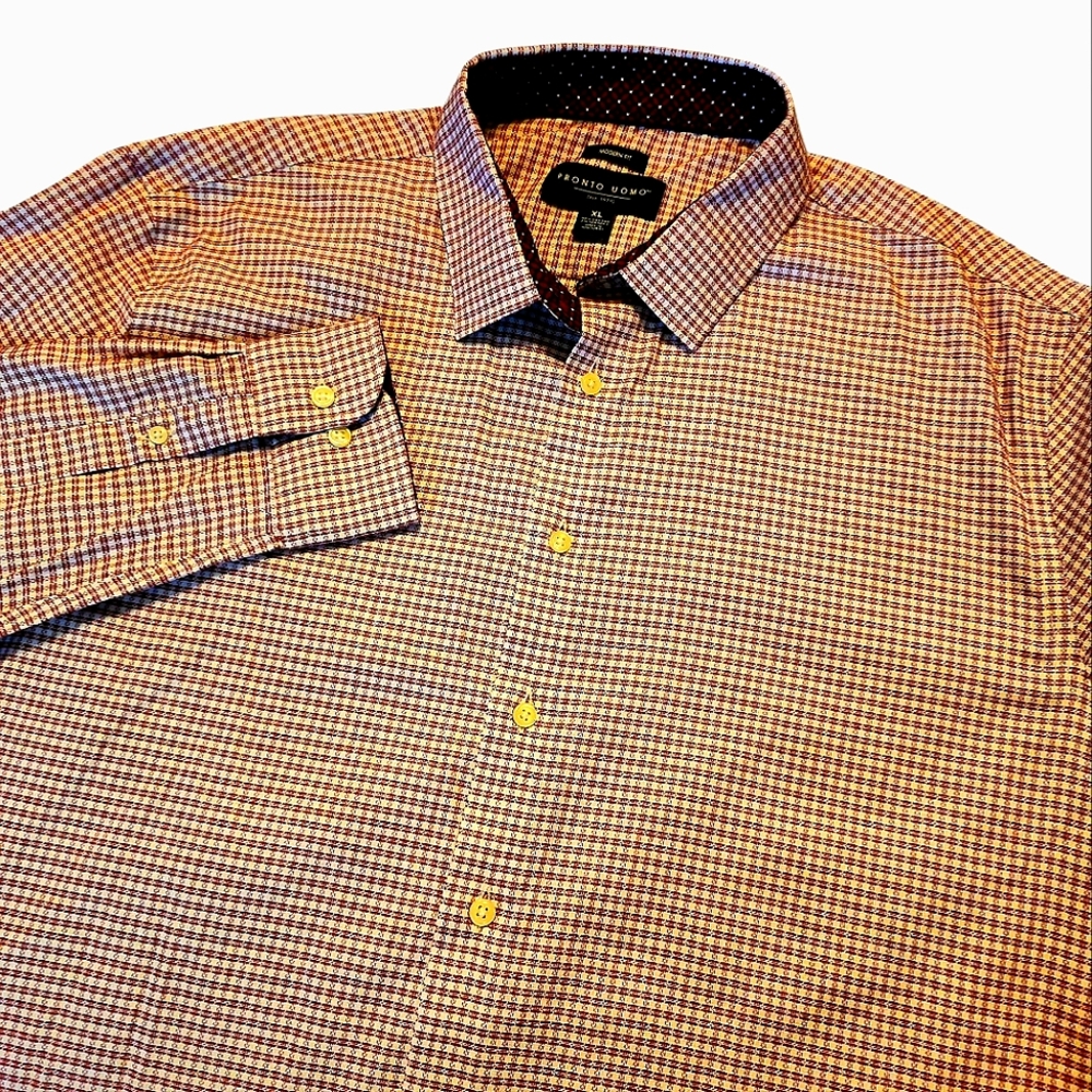 Pronto Uomo Modern Fit Men's Burgundy & White Dress Shirt Size XL